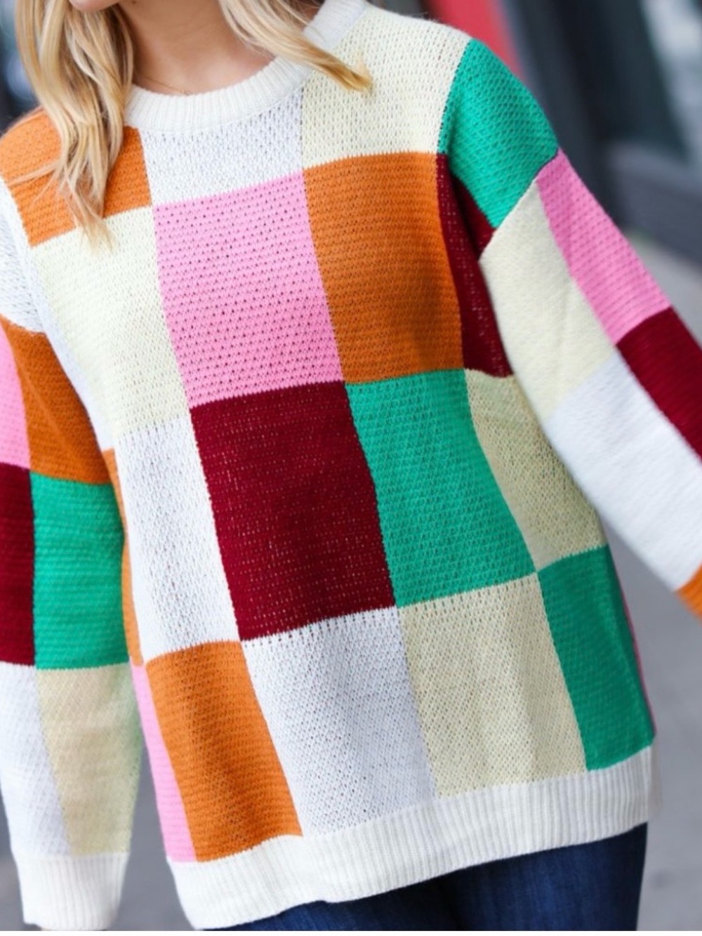 Women’s Multi-Color Patchwork Crewneck Sweater - Colorblock